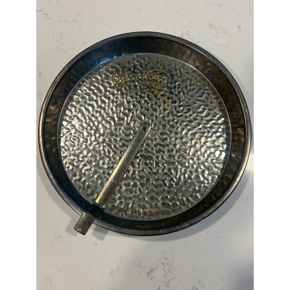 Vintage Bake-King Hammered Tin Round Cake Pan with Release Arm Made in USA 9"